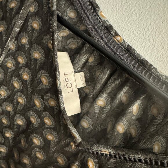 Loft - Peacock Feather Print Bell Sleeve Blouse - Picture 2 of 3